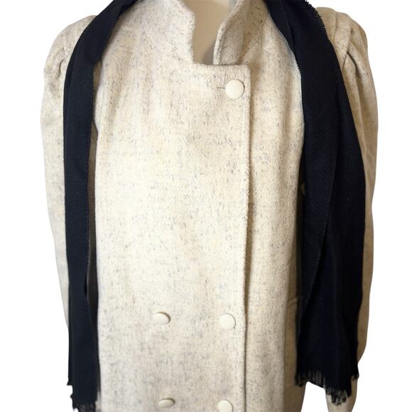 Vintage Mariel Wool Blend Coat 12 Ivory 80s Puff Sleeve Double Breasted USA Made - Picture 4 of 14